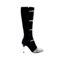 Women's knee high boots with thin 9cm heels in black and grey colours