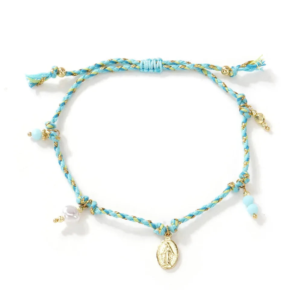 Hand-woven colourful braided rope bracelet with an adjustable carrying strap for women.