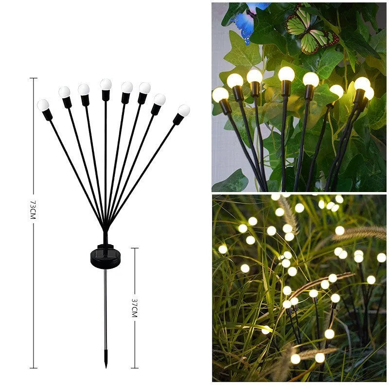 Solar LED firefly garden light with ground spike in warm white or coloured light options