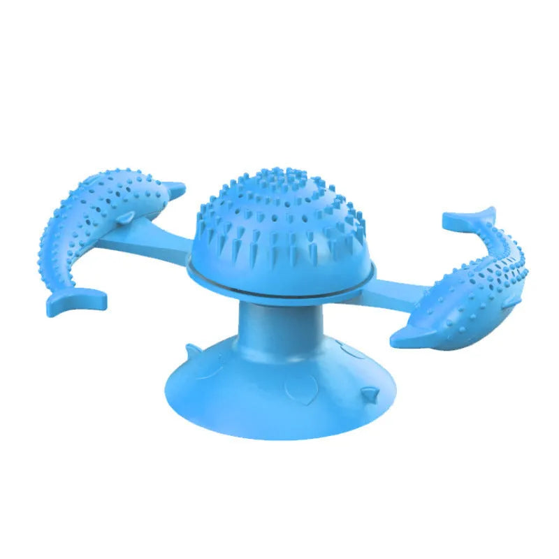Blue rubber windmill cat toy for indoor self-play and boredom relief