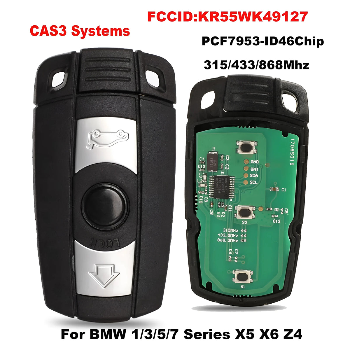 BMW CAS3 semi-intelligent remote car key replacement with metal and plastic construction