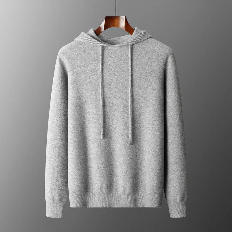 Men's light grey cashmere hooded sweatshirt and matching trousers casual winter set