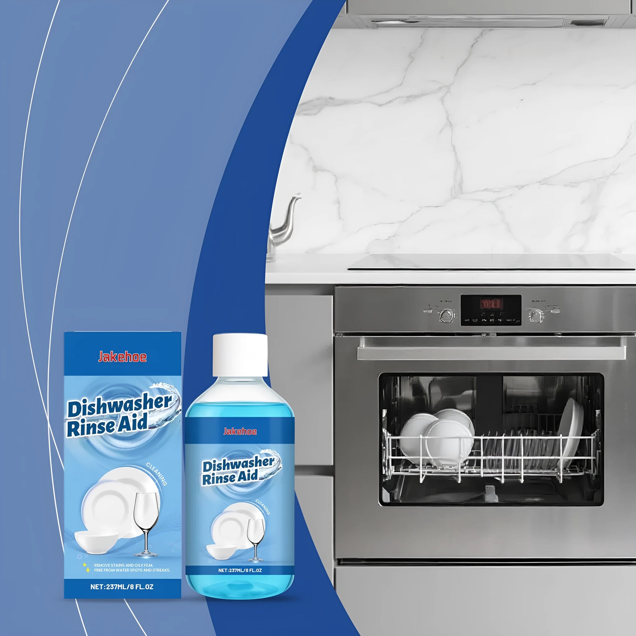 237mL dishwasher detergent aid bottle measuring 5.8cm by 12.8cm for stain removal