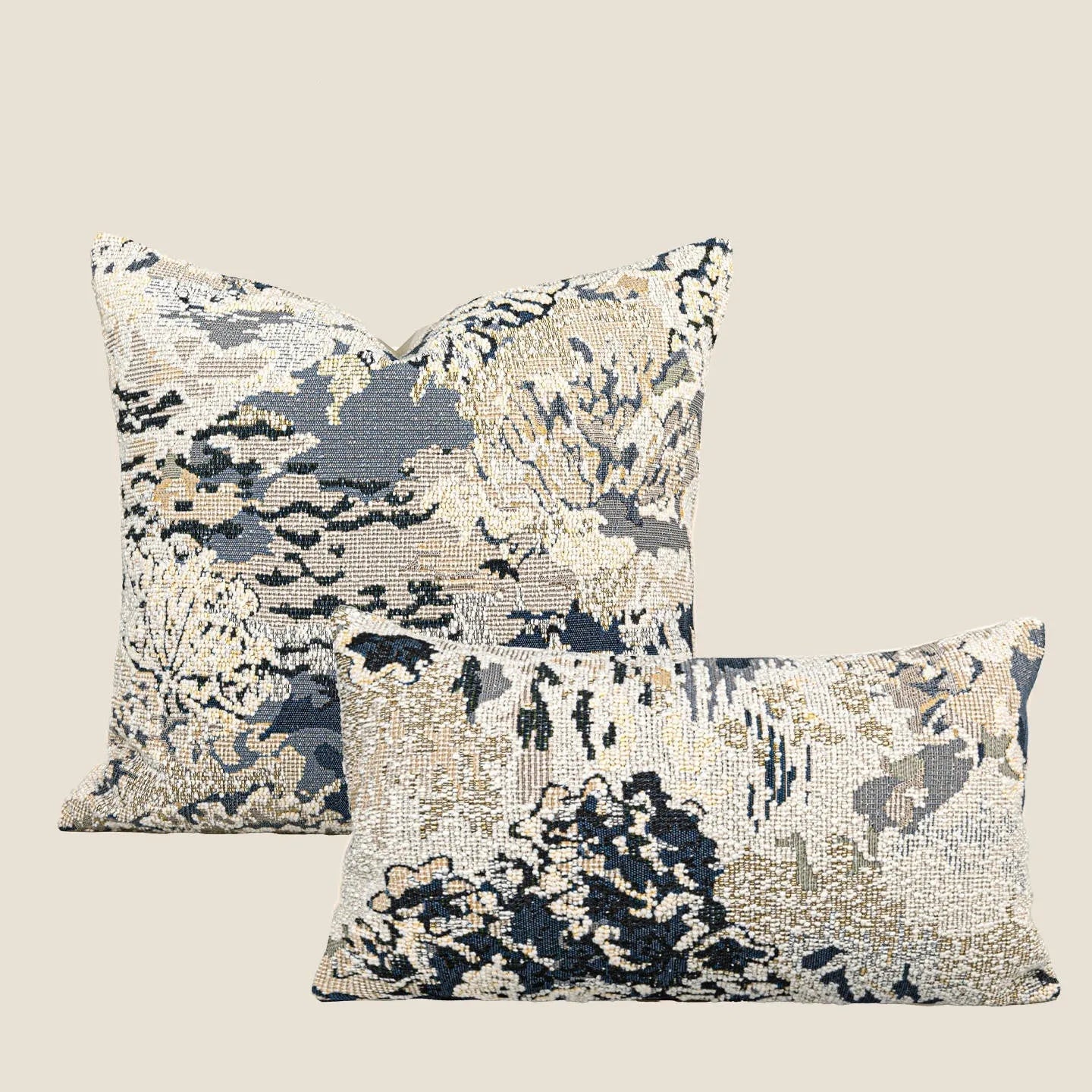 Blue antique French floral patterned cushion cover with Chinese style elements