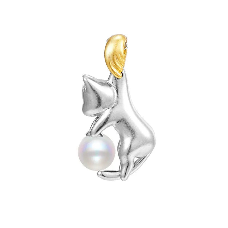 925 sterling silver clavicle chain necklace with a cat charm and electroplated finish.
