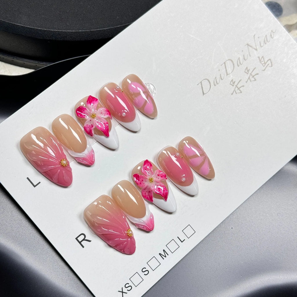 Plastic manicure armour with 3D French style lily flowers for nail art