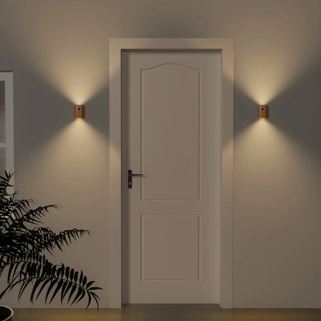 Solid wood pattern human body induction LED light, 73x56x28mm, warm white 2700K to 3000K, Beech or Sapele linkage option