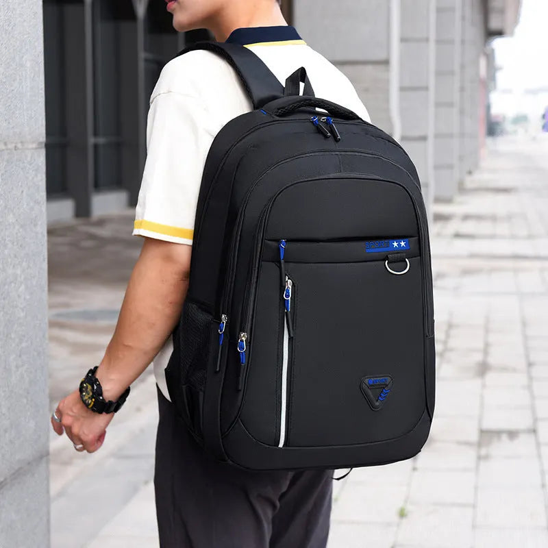 Men's Oxford cloth schoolbag with letter pattern and air pillow shoulder straps in red, green, blue, or black