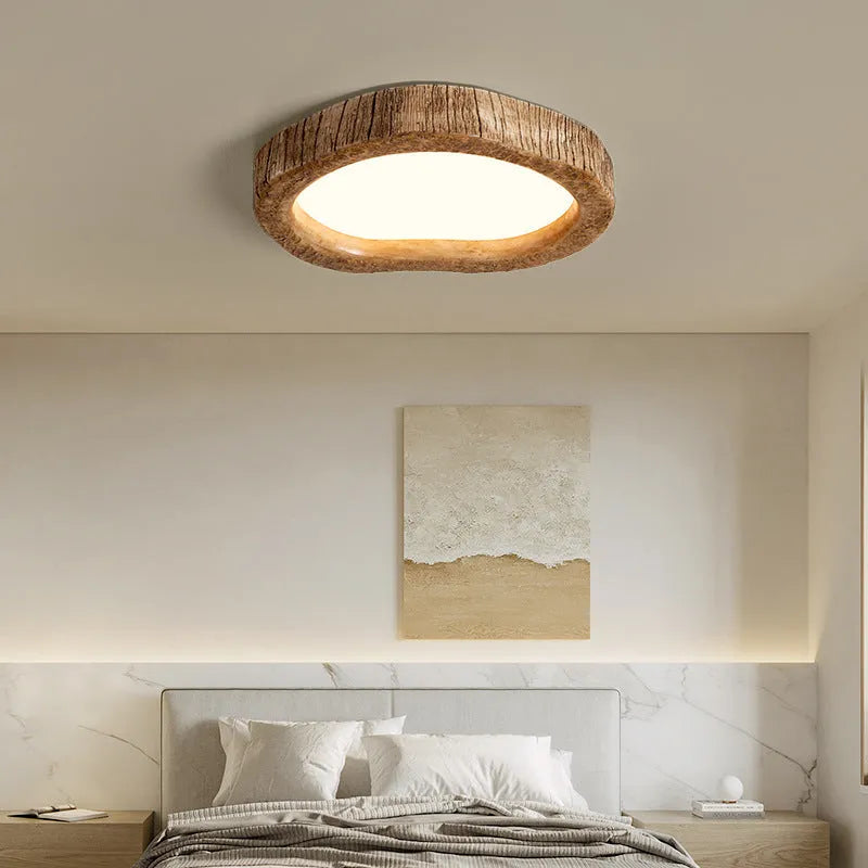 Chinese style wood grain ceiling lamp with circular design and LED lighting