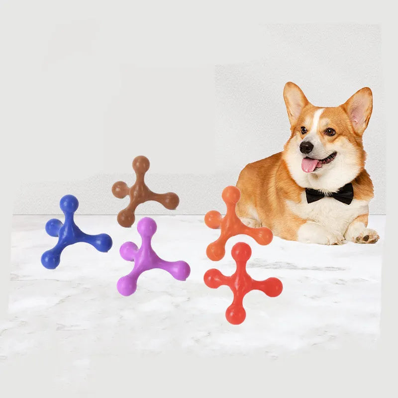 Beef-flavoured silicone chew toy for small medium dogs with three legs measuring 9.5cm