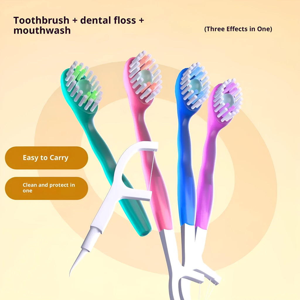 Disposable portable soft-bristle floss bead toothbrush for adults, 8 pieces per pack, English packaging