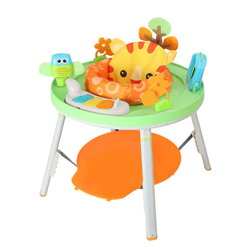 Baby jumping chair with three-in-one gymnastic rack function in plastic construction