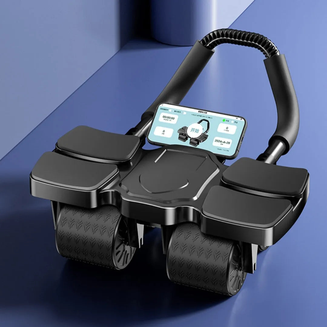 Abdominal exercise wheel with automatic rebound mechanism and four wheels for core training