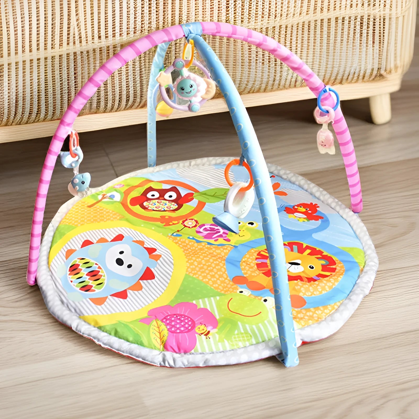 Velvet baby gymnastic rack play mat with animal design as crawling carpet