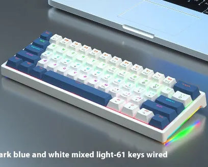 Small bluish black mechanical keyboard with 61 keys and hot-swap switch sockets