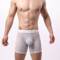 Men's nylon lace mesh boxers with geometric pattern in low waist design