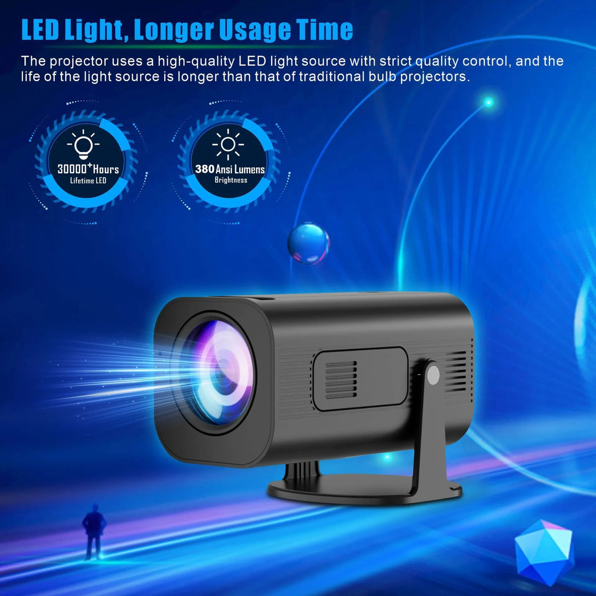 P330 portable mini projector in black and white colours with remote control and international plugs