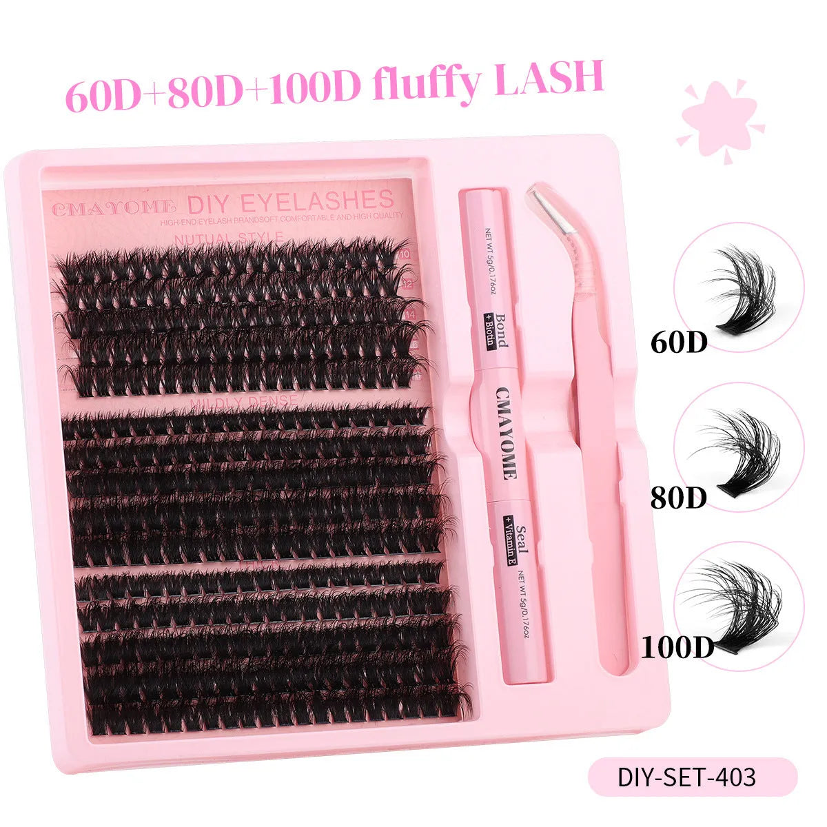DIY false eyelashes kit with single cluster segments and application tweezers for customised eyelash extension