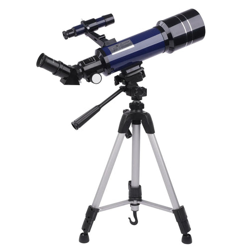 Dark blue monocular astronomical telescope on tripod for children's stargazing