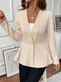 Women's solid colour knitted cardigan with single button and Jacquard pattern texture