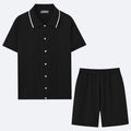 Business casual knitted two-piece set with short sleeve top and shorts in multiple colours