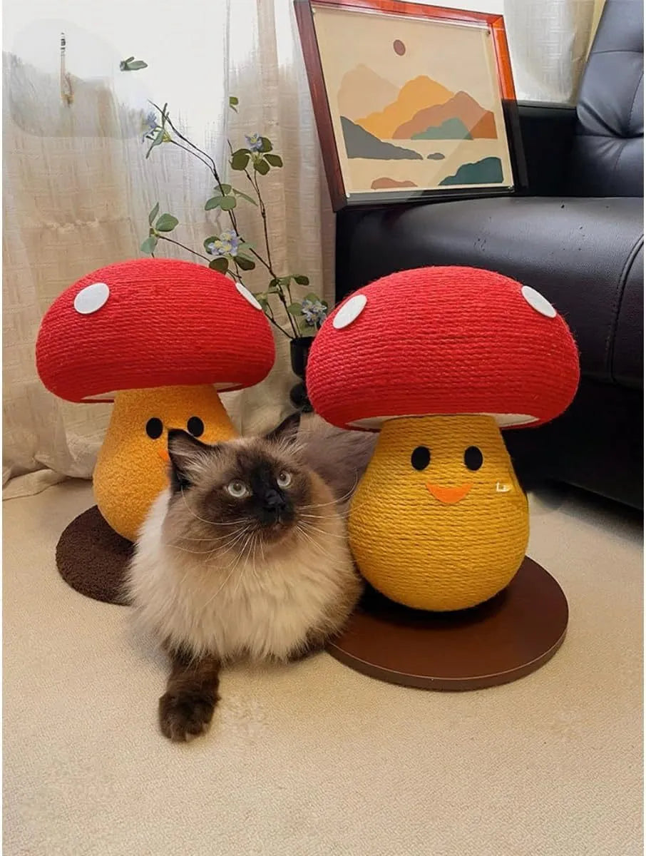 Foldable accordion design cat scratcher that converts to round cardboard bed, mushroom shape