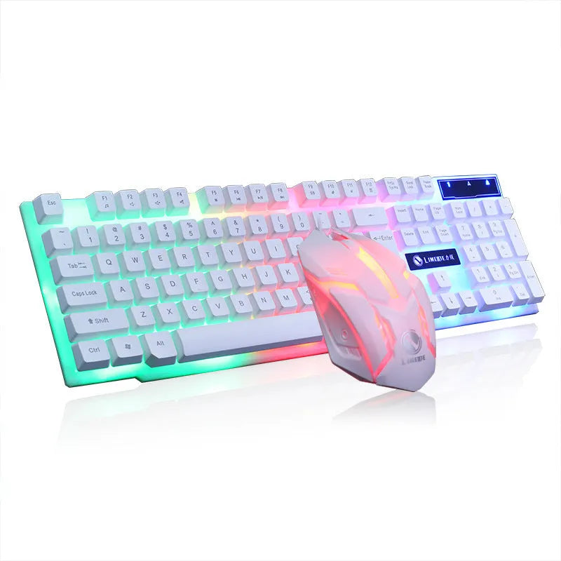 Limei GTX300 gaming keyboard and mouse set showing 104-key keyboard with RGB lighting in four colour variants