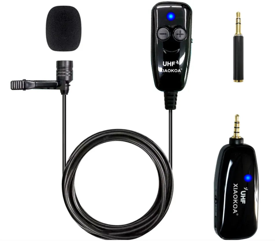 Black mobile phone lavalier microphone with 3.5mm plug and APS shielded wire