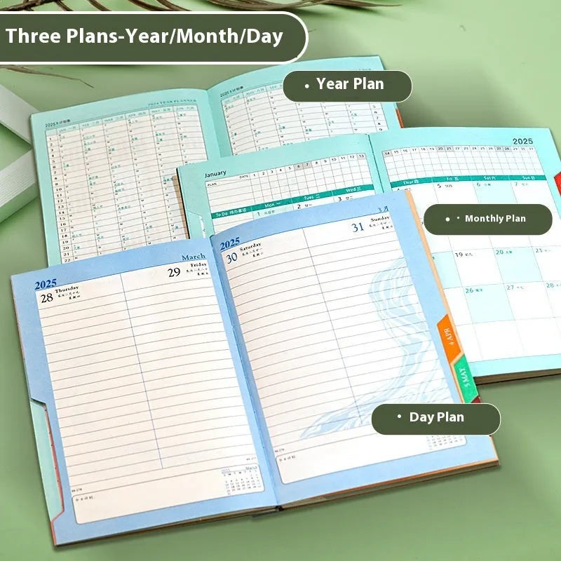 Striped PU leather notepad in bean green with 204 sheets of wood-free paper