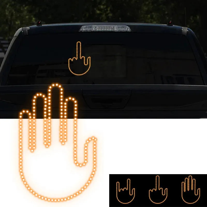 Black plastic LED illuminated gesture hand sign light for cars with remote control