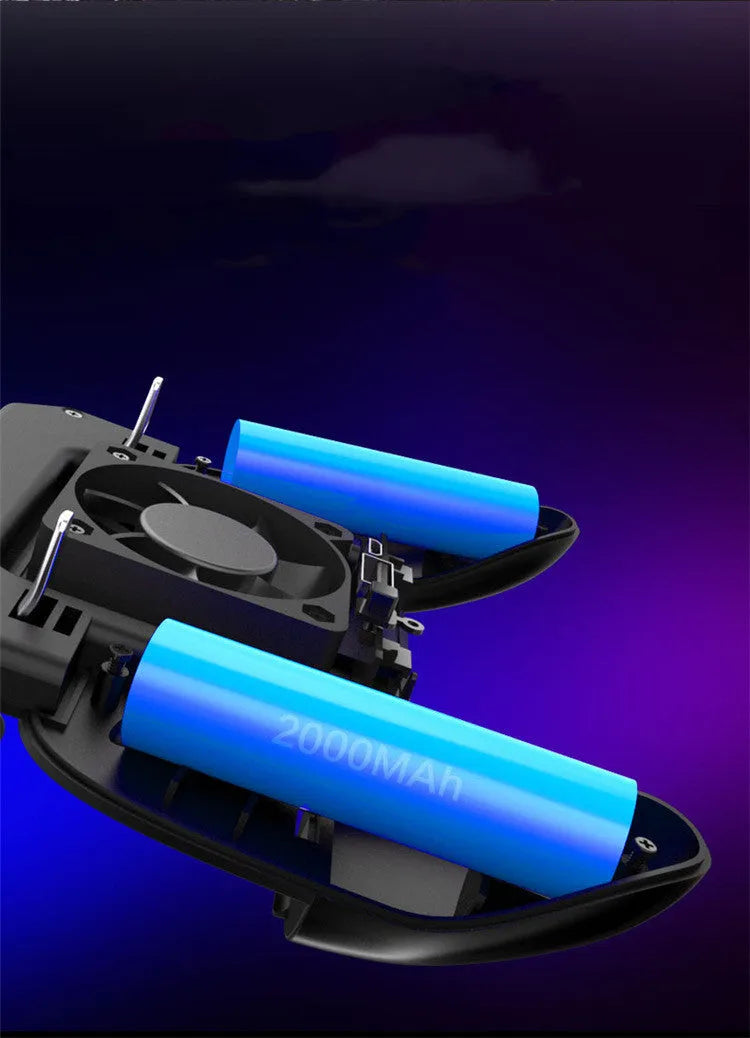 Black mobile game controller with grip and buttons for smartphones on a plain background