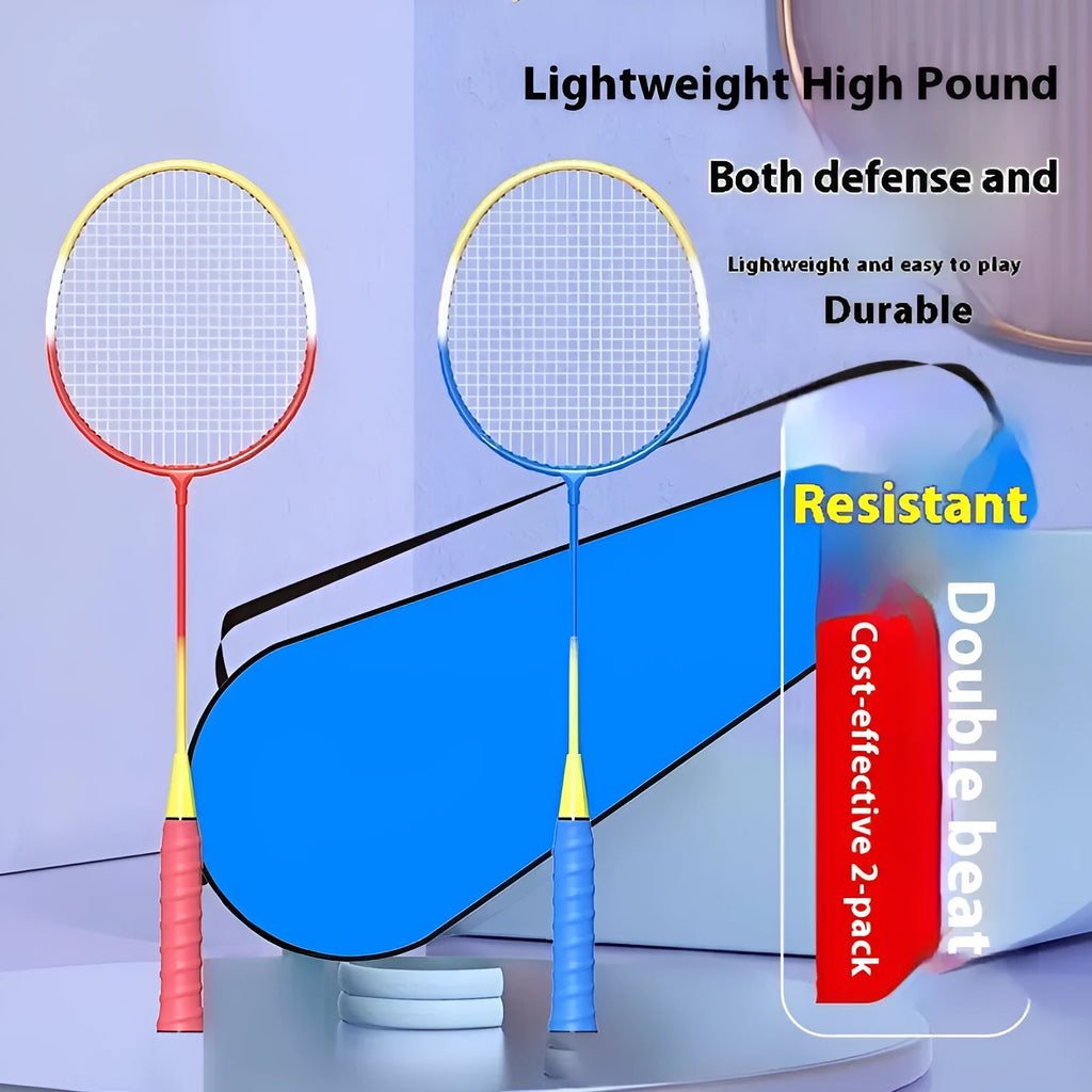 Two ultra-light alloy badminton rackets in split set, available in blue or red colour options