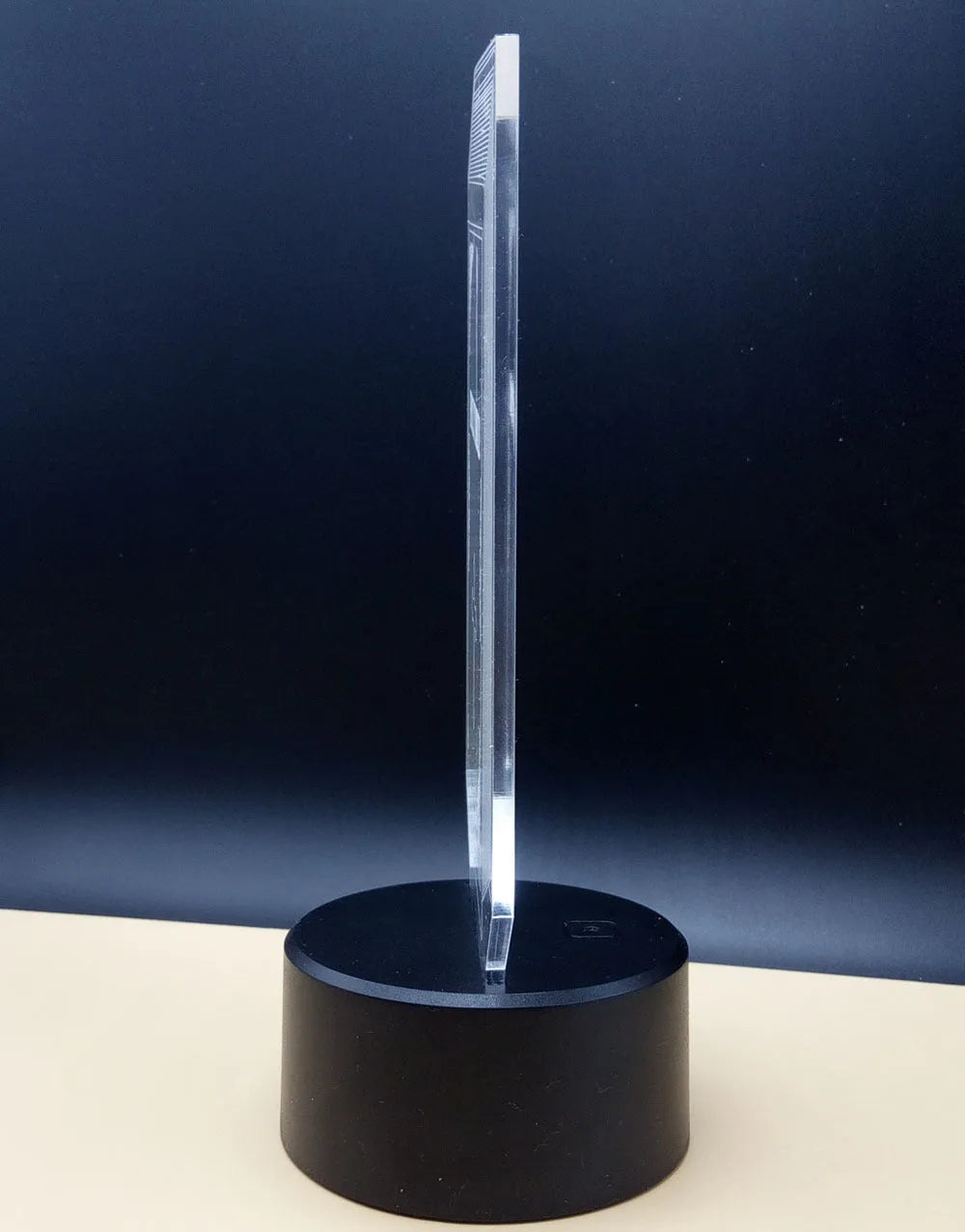 3D rose-shaped night light with colour-changing LED illumination on acrylic panel with ABS base