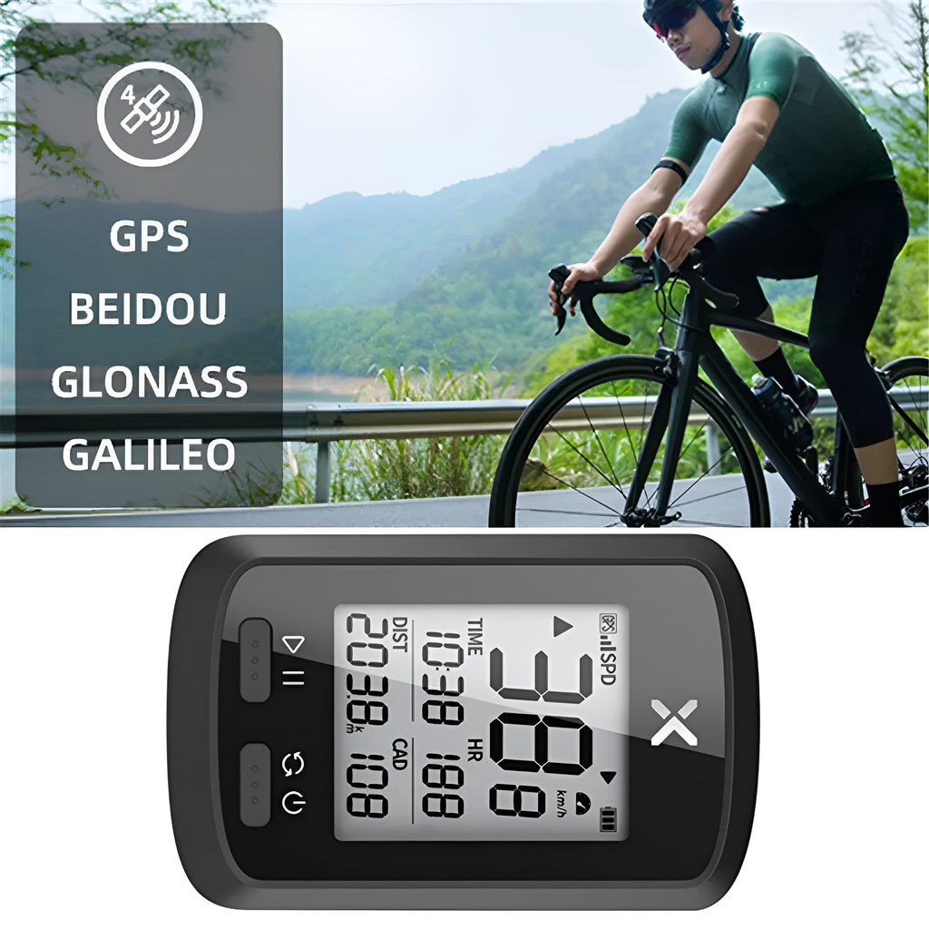 Black waterproof plastic bicycle stopwatch with digital display and clip mounting system