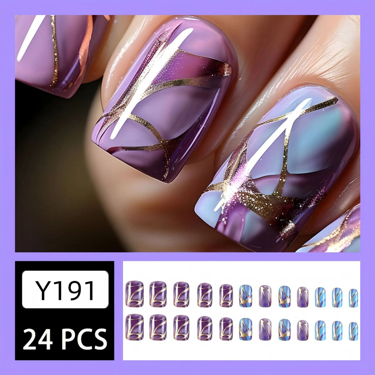 Purple striped nail stickers with European and American style design in medium length
