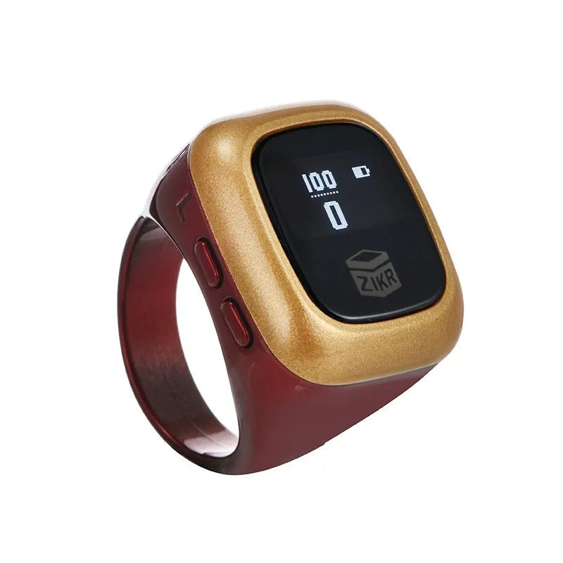 Al-Fatiha electronic dhikr counter with digital display in rose gold, black, and green colour options.
