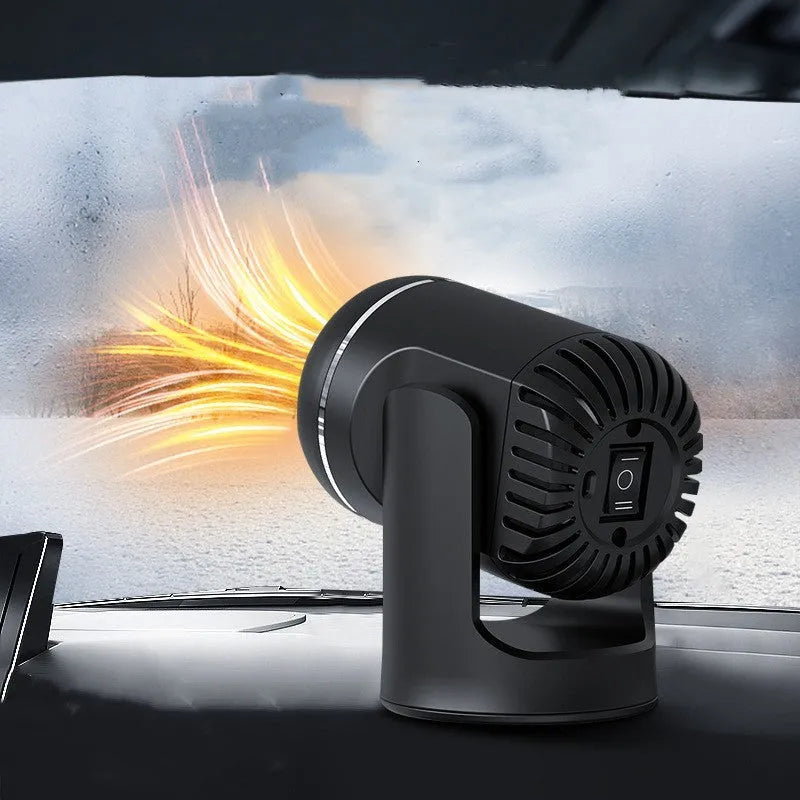 Black and white 12v portable car heater with power cable for defrosting and cooling