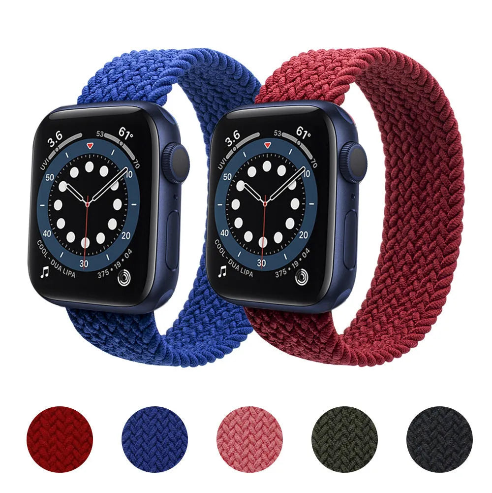 Woven nylon Apple Watch strap with plastic head closure in multiple colour options