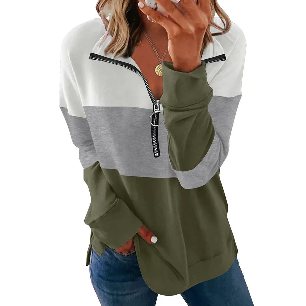 Women's loose-fitting leopard print pullover sweater in polyester, shown in multiple colour options.