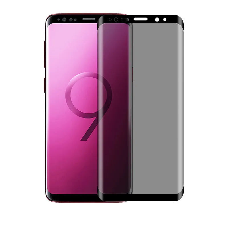 Samsung Galaxy tempered glass screen protector showing full coverage and anti-fingerprint surface.
