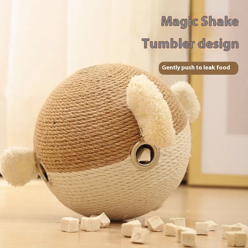 15cm cubic puffer leakage food feeder pet toy made from sisal hemp strips