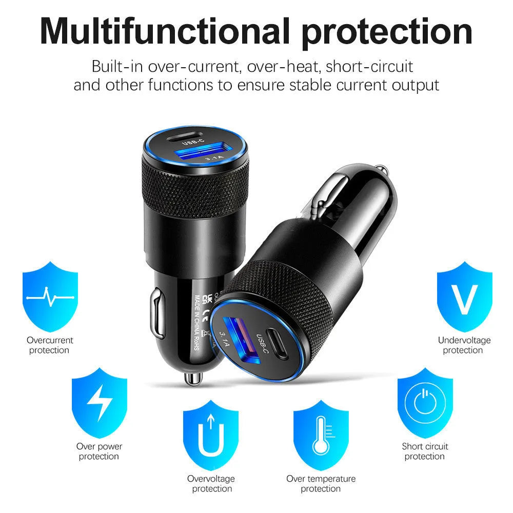 Aluminium alloy 12V car charger with ABS casing in black or black silver finish
