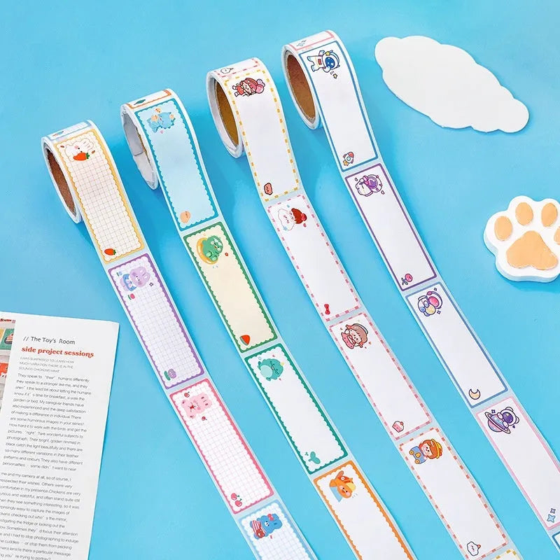 Roll of printed cartoon tape stickers with dinosaur design for labelling books and belongings