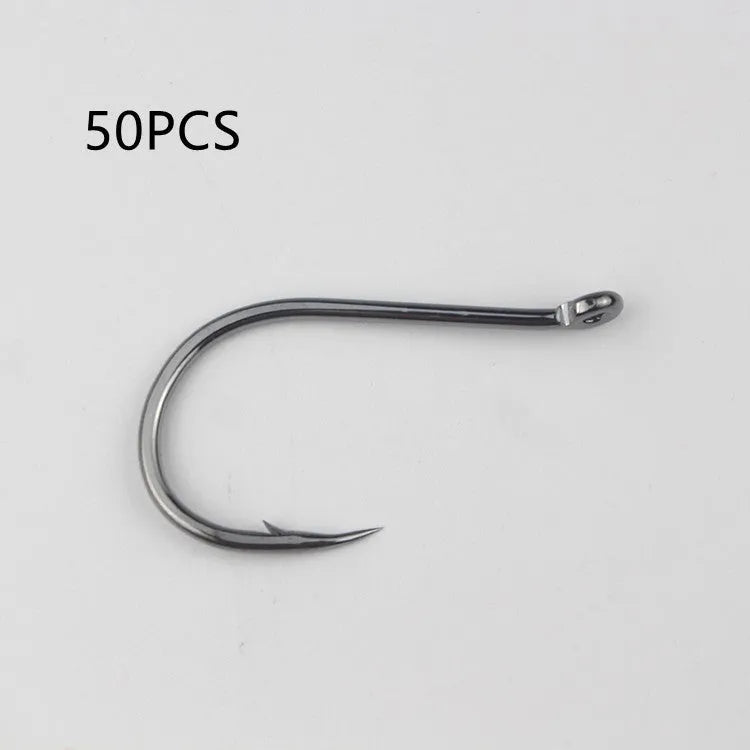 Barbed fishing hooks with crooked mouth, bulk pack for sea fishing, alloy carbon steel material.