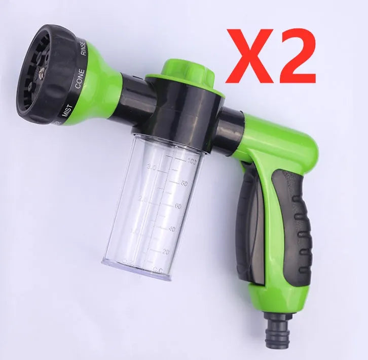Green high-pressure foam spray gun for car washing with adjustable nozzle and multiple spray patterns