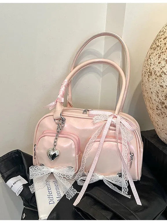 PU leather shoulder bag in horizontal square shape with double straps and phone pocket