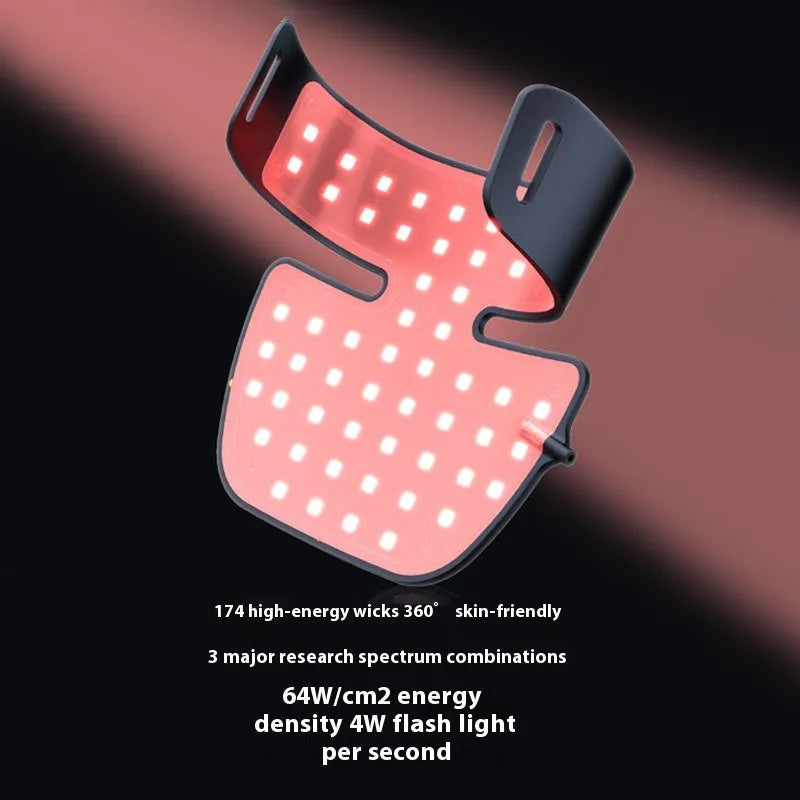 Black LED photon beauty mask showing light panels and neck extension for comprehensive skincare treatment
