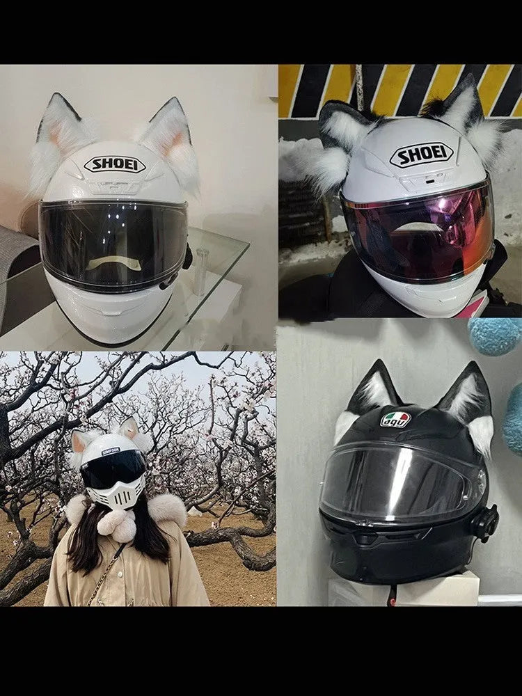 ABS plastic animal ear helmet ornaments with matching tail on motorcycle helmet