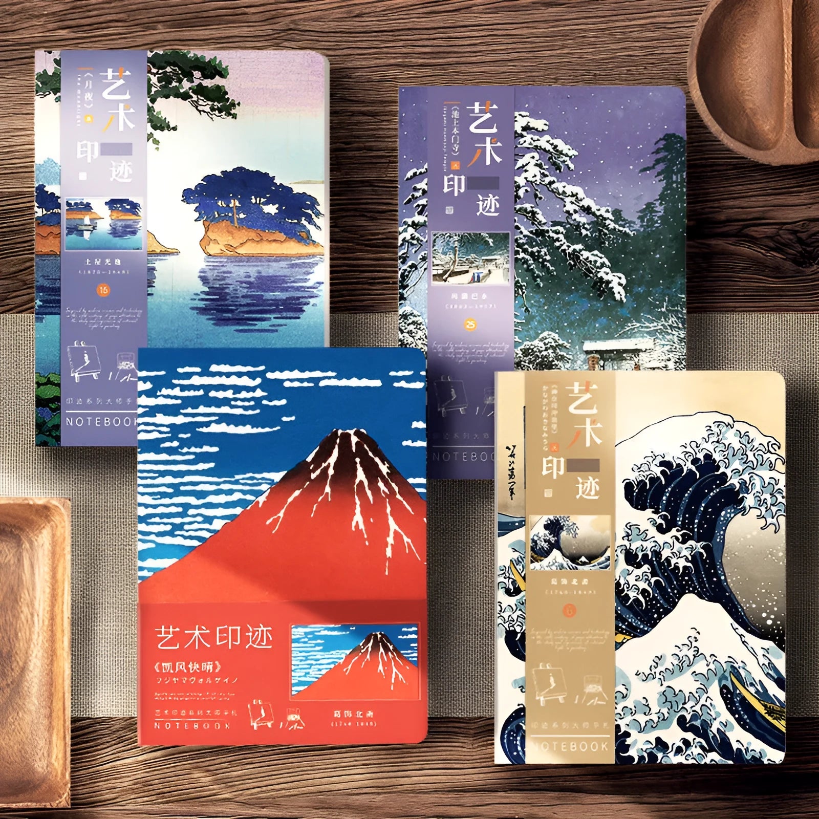 Ukiyo-e Kanagawa wave design hand ledger notebook showing traditional Japanese artwork cover