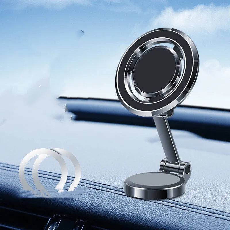 Car centre console mobile phone holder with magnetic adhesive mount and 360-degree rotation adjustment